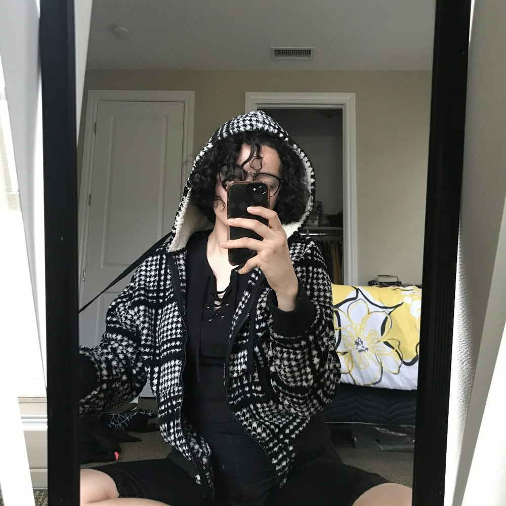 Checkered cozy teddy coat